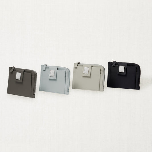 Labovarde Zipper Card Wallets in Assorted Colors — Lined up view showing the front slots and silver metal logo plates