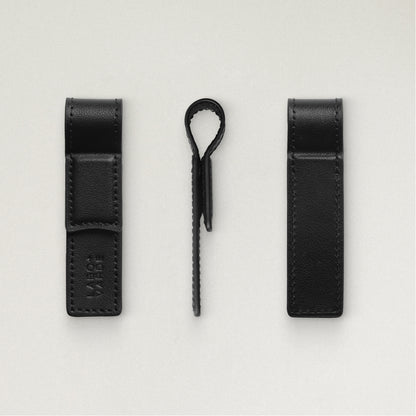 Labovarde Book Clip in Black — Multi-angle studio shot showing the front with debossed logo, side profile, and back views