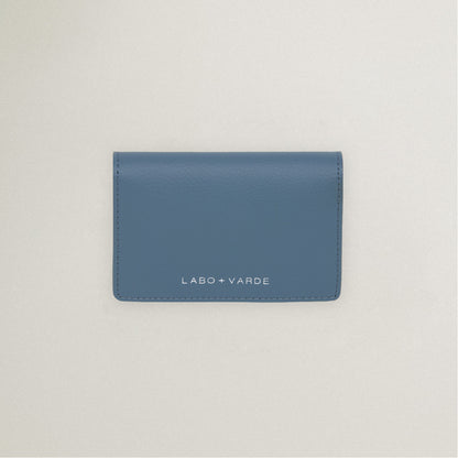 Labovarde Business Card Holder in Pale-blue — Top-down view showing the silver debossed logo