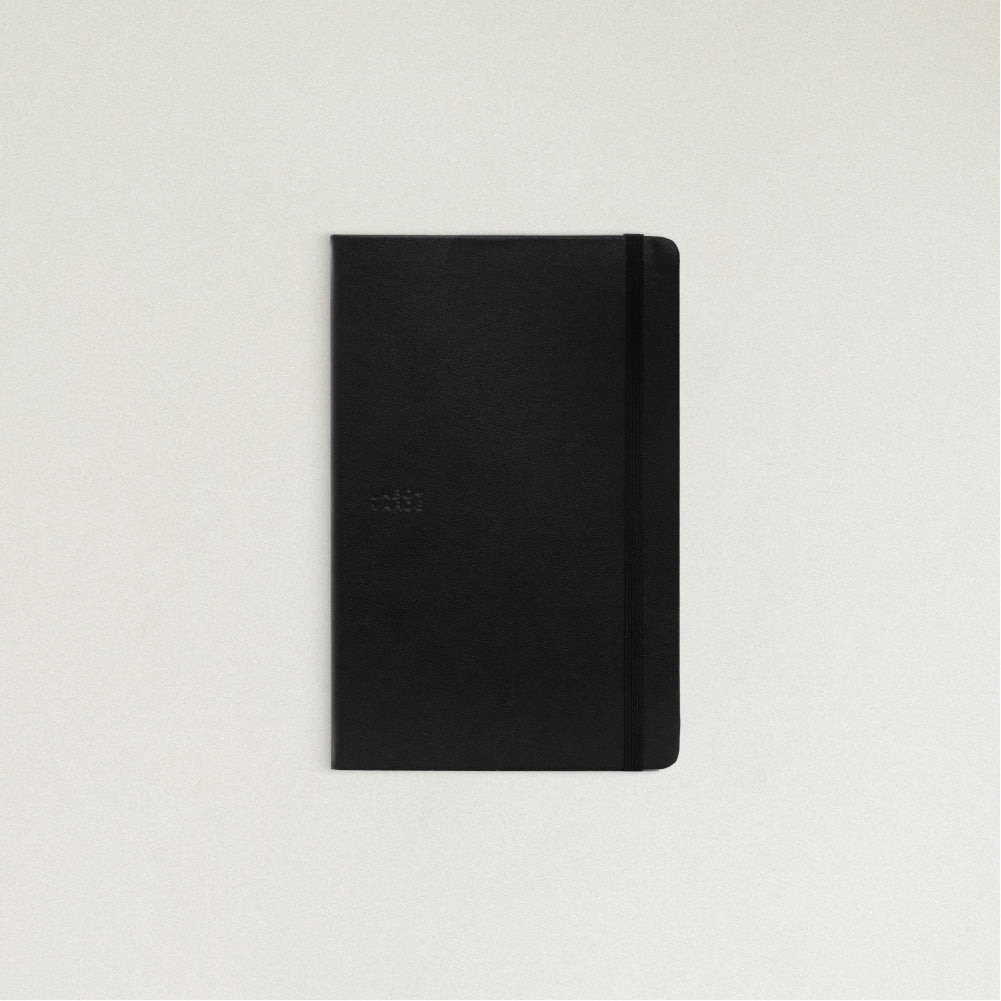 Labovarde Business Diary in Black — Front view showing the elastic band and blind debossed logo