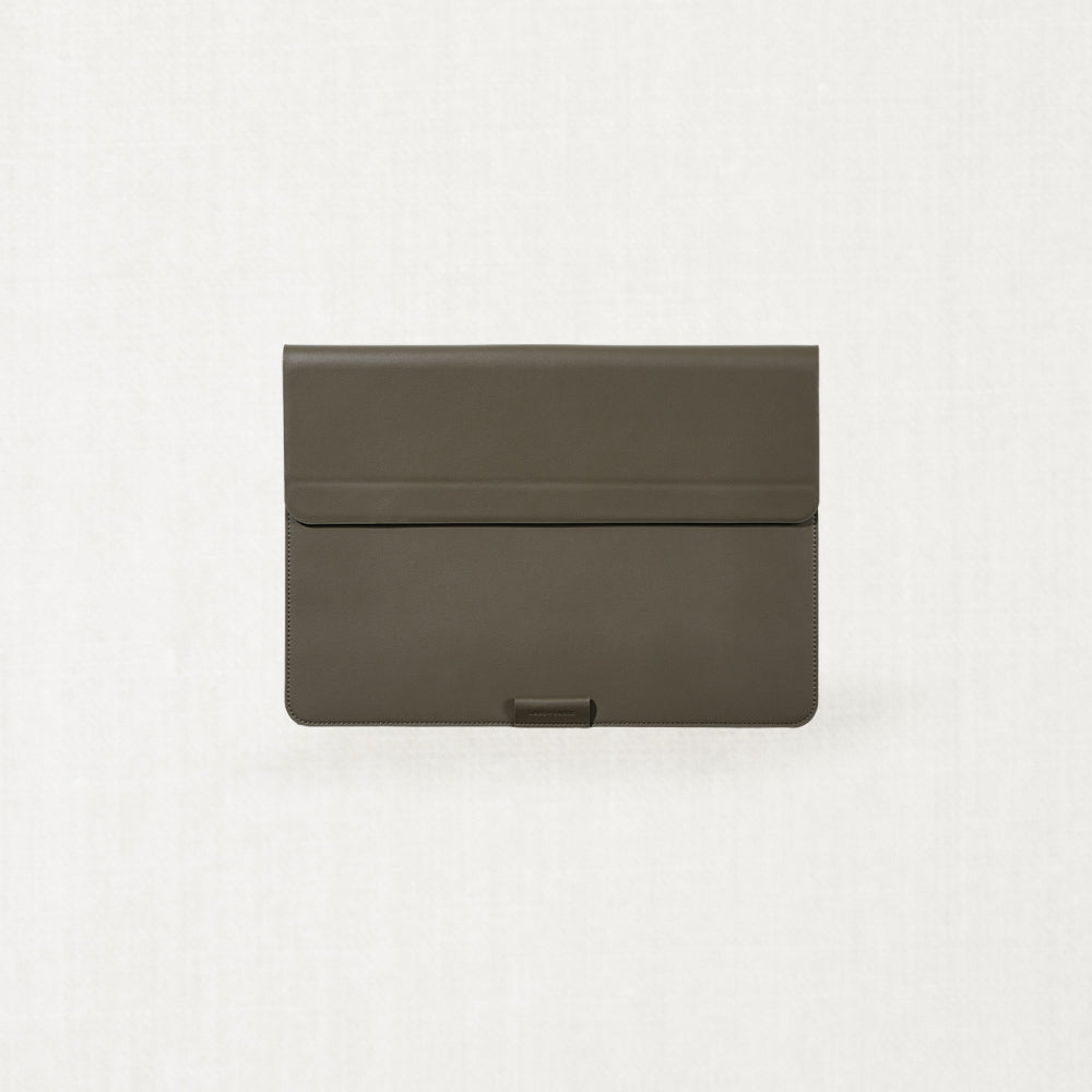 Labovarde Laptop Stand Case in Etoupe — Front view centered on a minimalist textured gray background