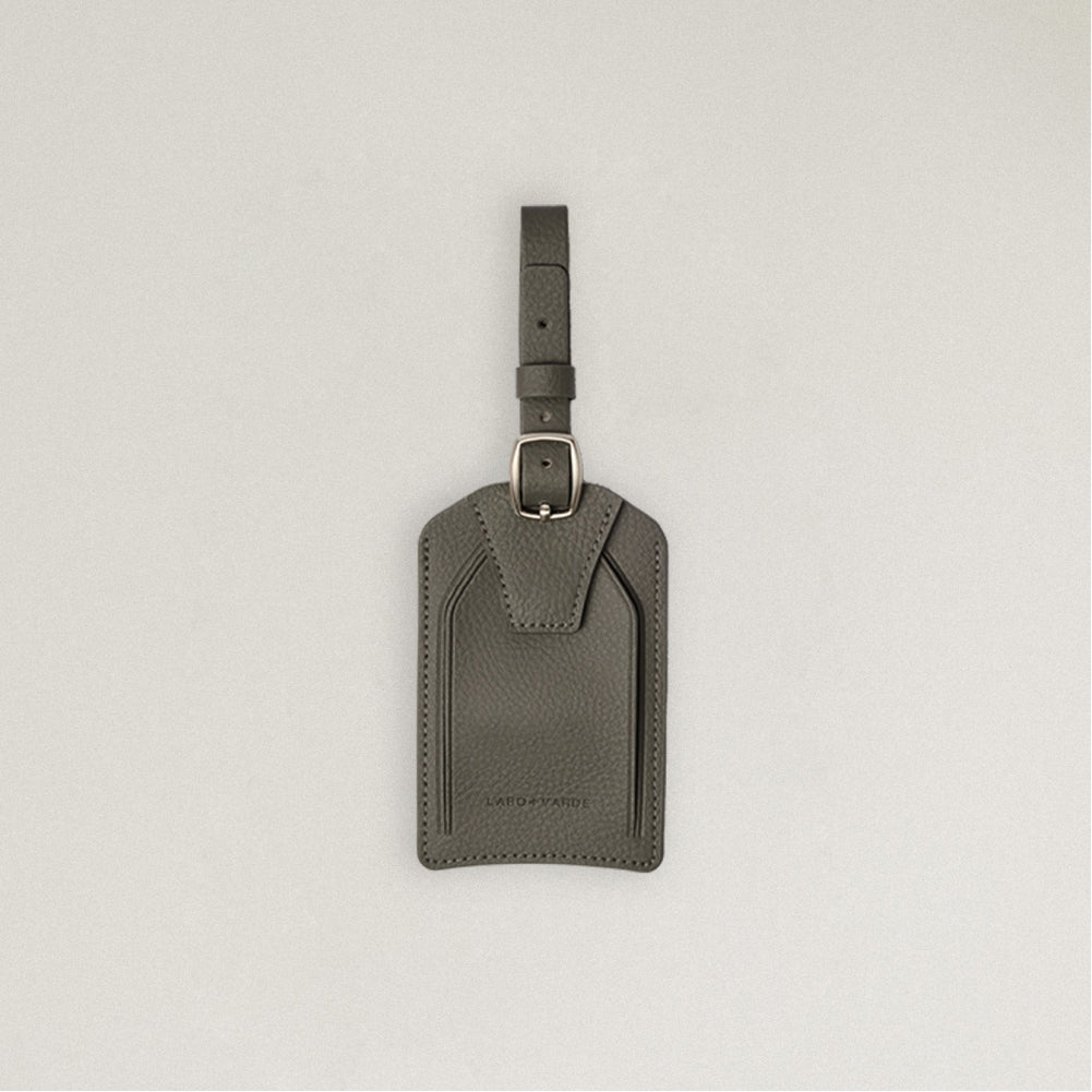 Labovarde Name Tag in Etoupe — Front view centered on a minimalist textured white background