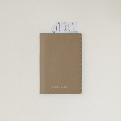 Labovarde Passport Case in Camel Brown — front view showing passport cover and Tickets in Case on a white Background