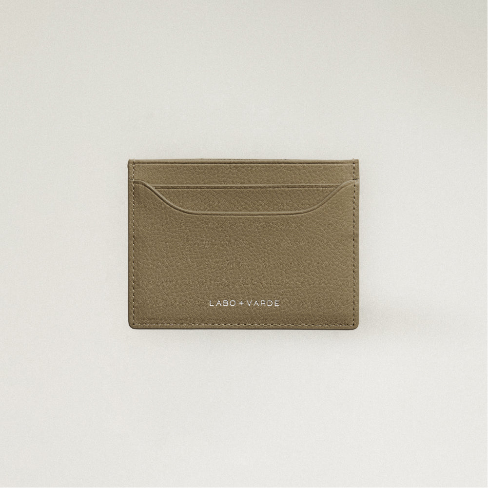 Labovarde Slim Card Wallet in Camel Brown— Front view showing the card slots and silver debossed logo