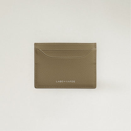 Labovarde Slim Card Wallet in Camel Brown— Front view showing the card slots and silver debossed logo