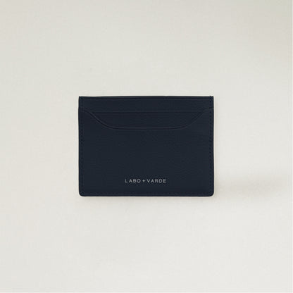 Labovarde Slim Card Wallet in Navy — Front view showing the card slots and silver debossed logo
