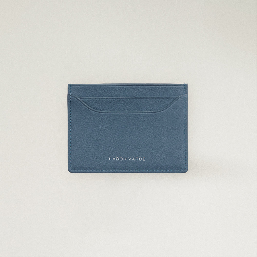 Labovarde Slim Card Wallet in Pale Blue — Front view showing the card slots and silver debossed logo