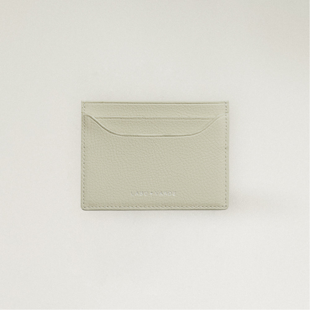 Labovarde Slim Card Wallet in Sand Gray — Front view showing the card slots and silver debossed logo
