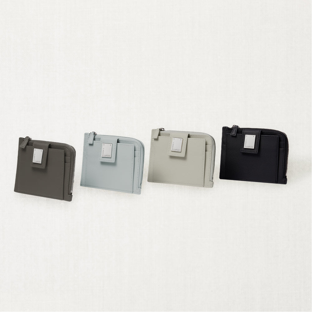Labovarde Zipper Card Wallets in Assorted Colors — Lined up view showing the front slots and silver metal logo plates