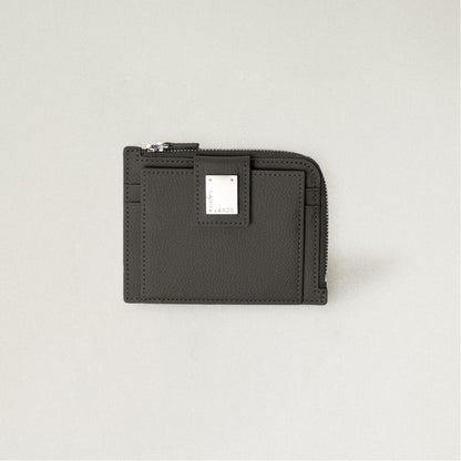 Labovarde Zipper Card Wallet in Etoupe— Front view highlighting the signature silver metal plate and zipper closure